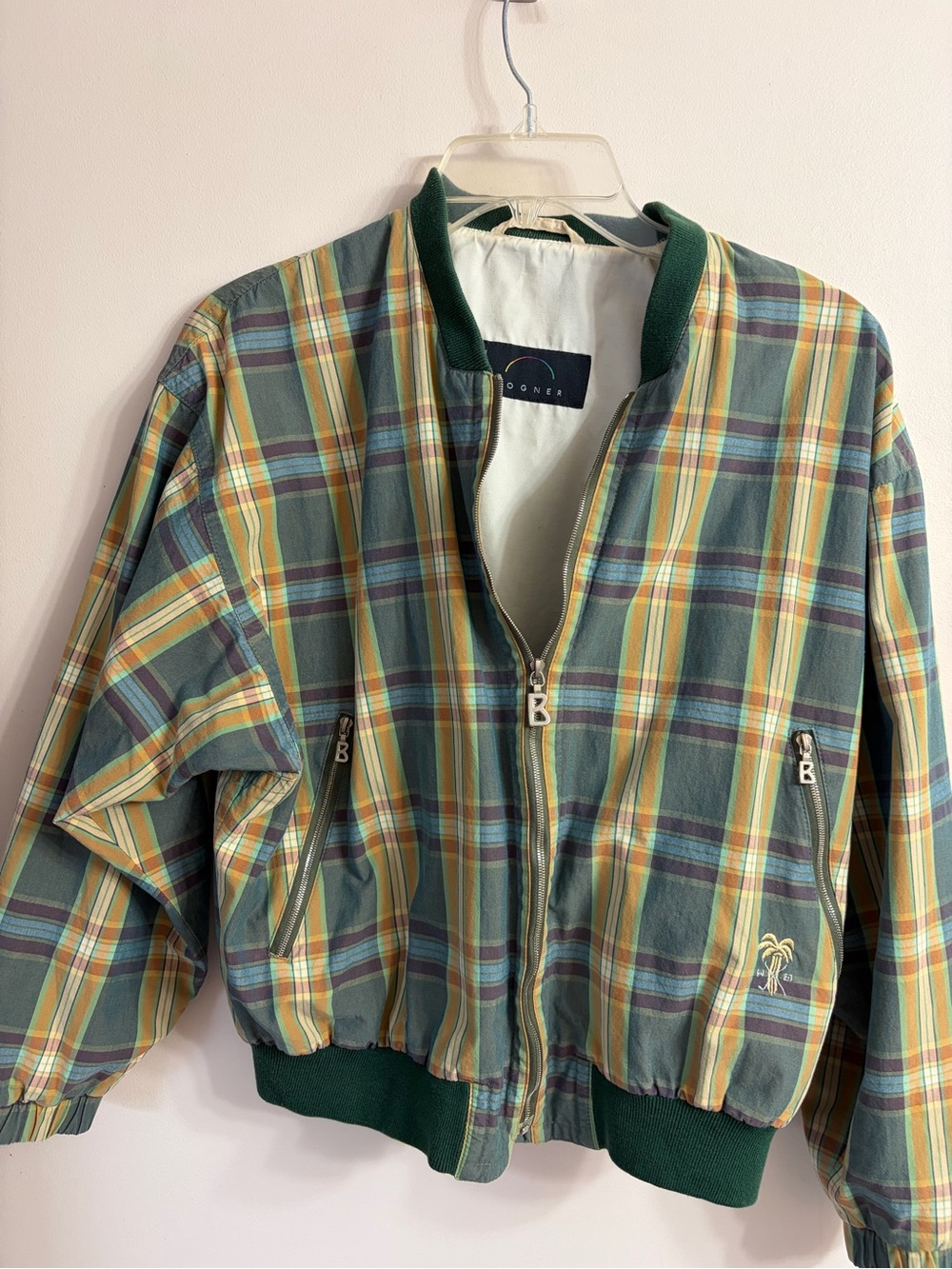 Bogner Green Yellow Plaid Bomber Jacket